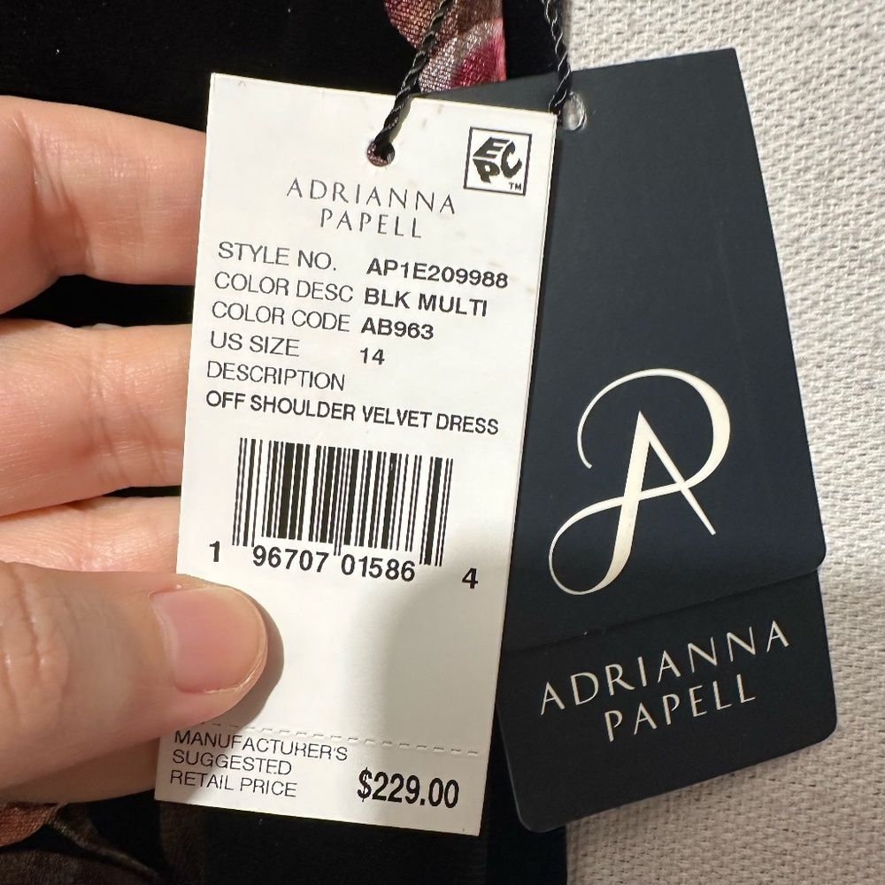 NWT Adrianna Papell Metallic Floral Off Shoulder Velvet Dress - size 14 - Picture 5 of 6